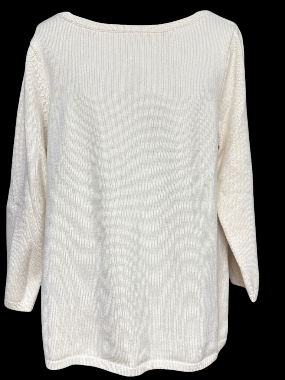 sweater TALBOTS L/XL ivory cotton rayon knot vintage boat neck ¾ sleeves relaxed